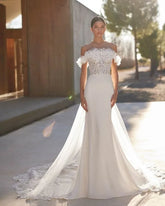 Romantic, Three-Piece Mermaid-Style Wedding Dress Princess Modern Mermaid Satin Vestido De Novia Bridal Gown Court Train Bow